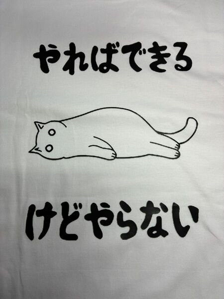 猫おもしろTシャツ 2XL ホワイト 『やればできる。けどやらない』