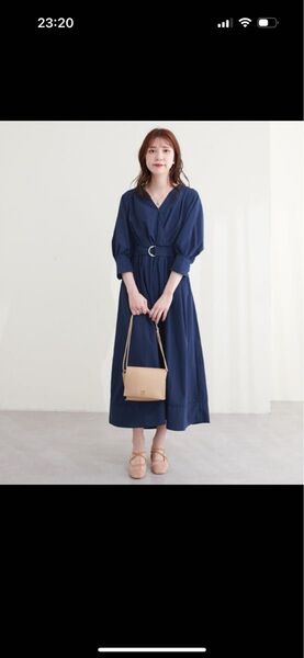 ナチュラルクチュール ワンピース Dかんベルト付きカシュクールワンピース 長袖ワンピース