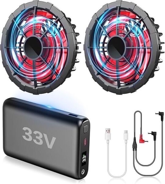 最新版 空調作業服 ファンバッテリーセット 33V 26000mAh 大容量 熱中症 サイクリング ドライブ 散歩 ツーリング