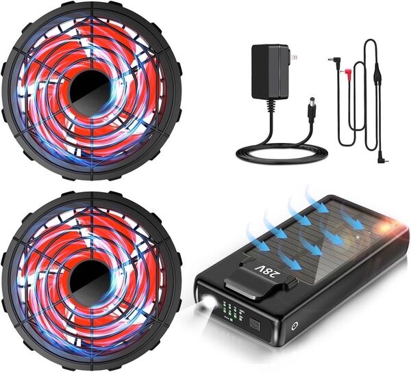 最新 28V 高出力 30000mAh 大容量 5段階風量調 ファン バッテリー セット 熱中症対策 散歩 登山 サイクリング
