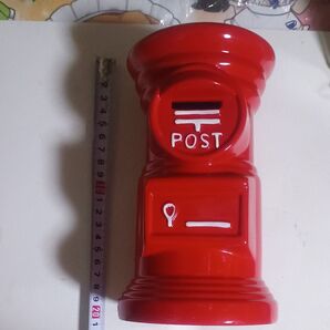 陶器製 郵便ポスト貯金箱 高さ約20cm、直径12cm