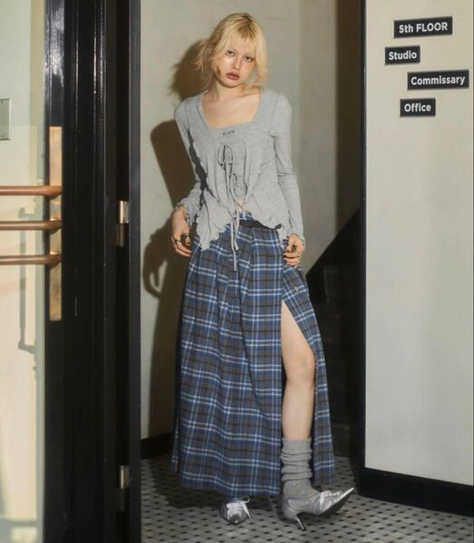 Aclent ボリュームラップチェックスカート アクレント volume wrap check skirt スリットスカート