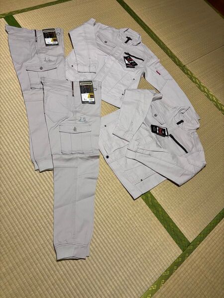新品未使用 作業服2枚と作業ズボン2枚セット Lサイズストレッチ素材 ジョガーパンツ お得な合計4枚