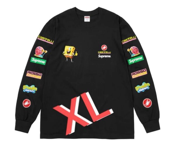 サイズ XL Supreme x SpongeBob Castelli Racing ロンT Black 新品未使用 Tシャツ