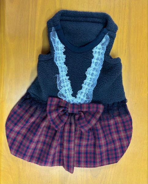 犬服 ドッグウェア ワンピース チェック柄 レース