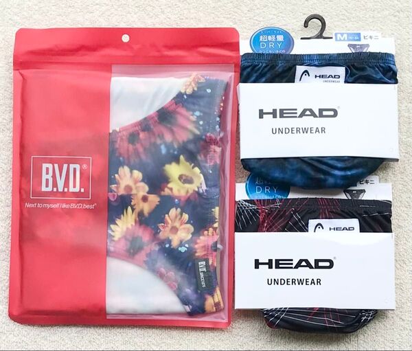 本日迄!B.V.D&HEAD ビキニ ブリーフ Mサイズ 花柄&デザイン 3枚セット