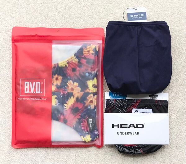 B.V.D 花柄&BROS シンプル&HEAD デザイン ビキニ ブリーフ Mサイズ 3枚セット