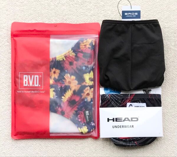 B.V.D 花柄&BROS シンプル&HEAD デザイン ビキニ ブリーフ Mサイズ 3枚セット