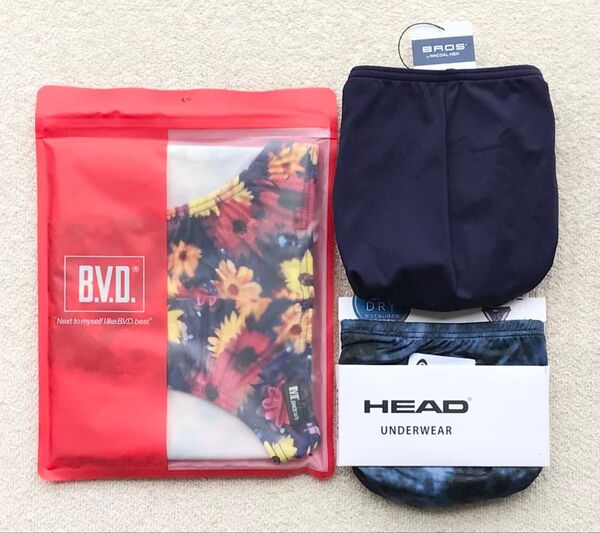 B.V.D 花柄&BROS シンプル& ビキニ HEAD デザイン ブリーフ Mサイズ 3枚セット