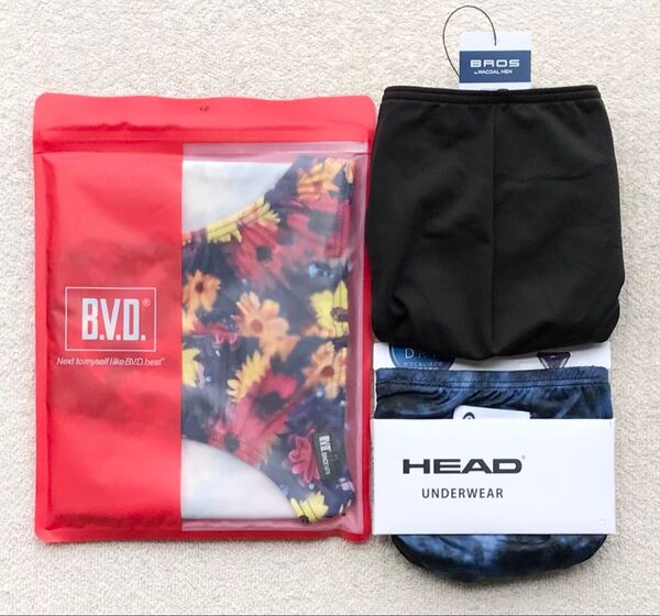 B.V.D 花柄&BROS シンプル&HEAD デザイン ビキニブリーフ Mサイズ 3枚セット