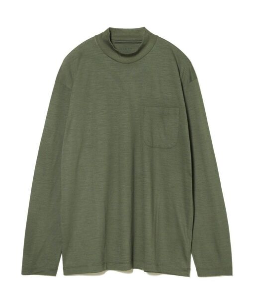 ELKEX カーキ Lサイズ メリノウール モックネック 長袖Tシャツ エルケクス メンズ EKM1FA3121 ウール100%