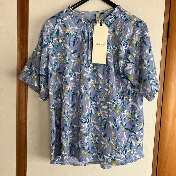 レディース 半袖 さらさらトップス サックス ゆったり Lサイズ 新品 タグ付き