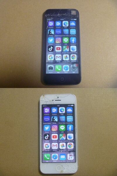 iPhone 5 2色セット ブラック&スレート ホワイト&シルバー 各1 判定◯ iPhoneを探すオフにして初期化済 画面割れ