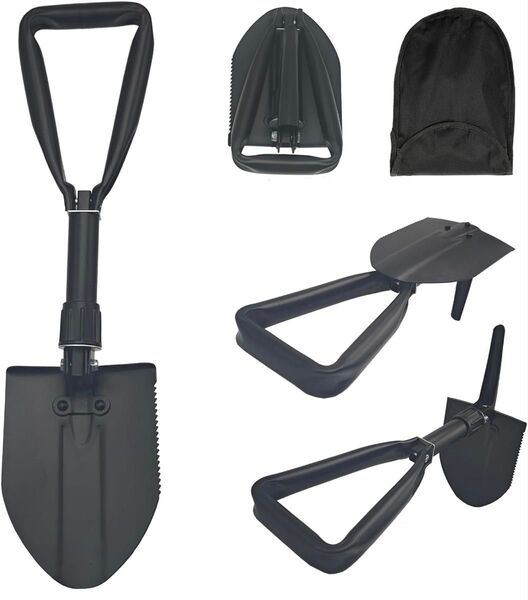 【未使用・多機能】キャンピングシャベル 48cm 折りたたみ式 スコップ 雪かき 登山 アウトドア 防災 収納バッグ付