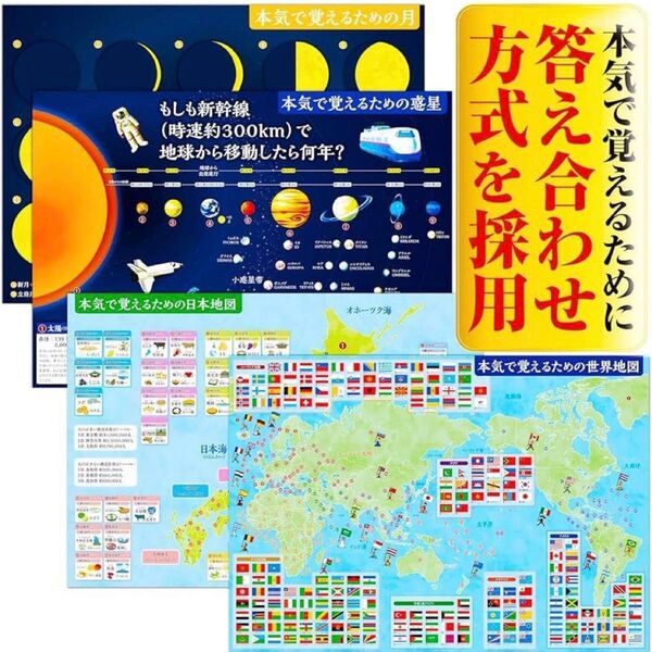 ジーニアス先生のお風呂塾 ポスター4枚セット 地図 惑星 月 B3サイズ 知育 学習 お風呂用 未使用