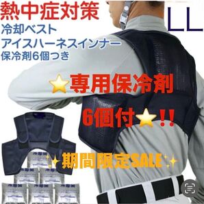 【最高に涼しさ長持ち!新品 】保冷剤6個付き 冷却ベスト クールベスト アイスハーネス 日本製 LL