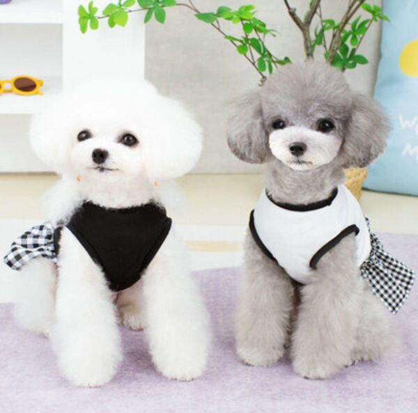 2枚セット!Lサイズ 春夏 ドッグウェア 黒 白 ギンガムチェック 犬服 犬用ワンピース かわいい