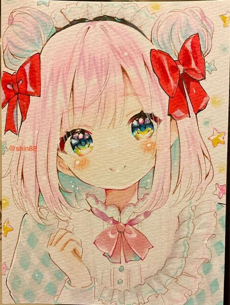 手描きオリジナルイラスト メイド服姿のかわいい女の子