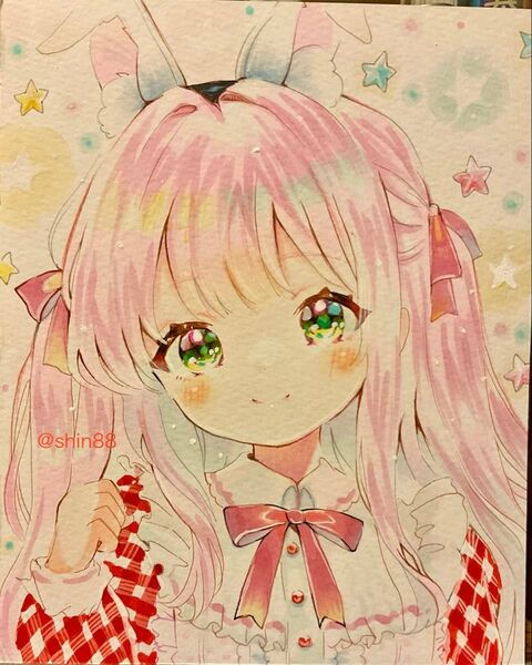 手描きオリジナルイラスト うさぎ耳のかわいい女の子