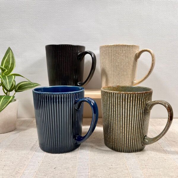 【新品・限定品】美濃焼 マグカップ4個セット まとめ売り 織部 ネイビー くすみベージュ ブラック