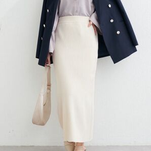 リブニットスカート ロングスカート アイボリー