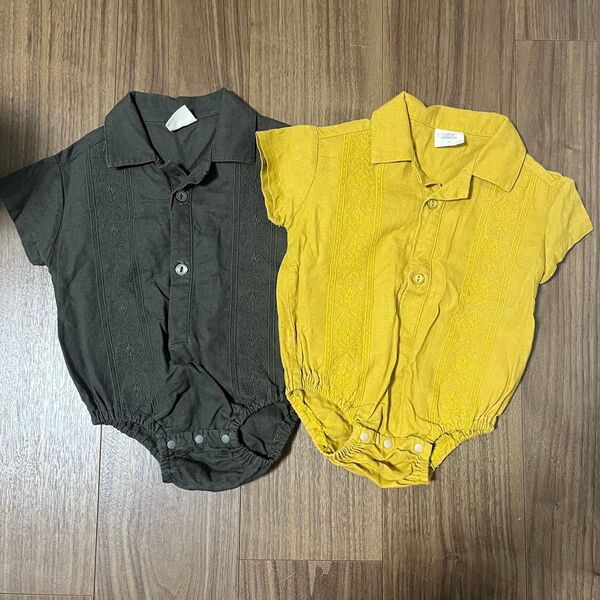 ベビー ロンパース 2点セット グレー マスタード お揃い ロンパース ベビー服 子供服 カバーオール キッズ