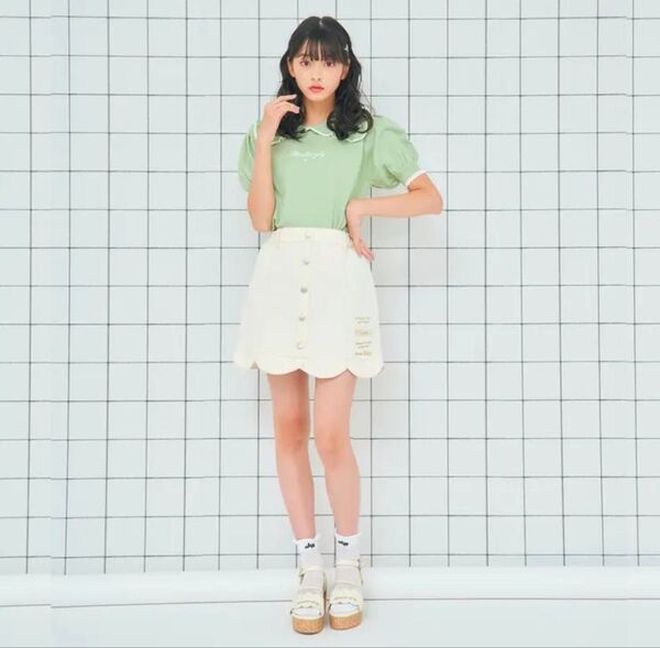 アルジー 130 子供服 衿配色フリル半袖ニット ニット トップス 女の子