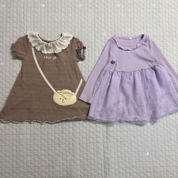 ワンピース ドッキングワンピース 90 キッズ 女の子 襟 セット バースデイ 半袖 長袖 ワンピース チュニック