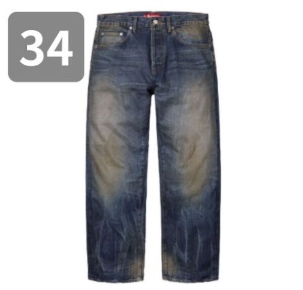 34 Supreme Distressed Loose Fit Selvedge Jean Washed Indigo 25SS