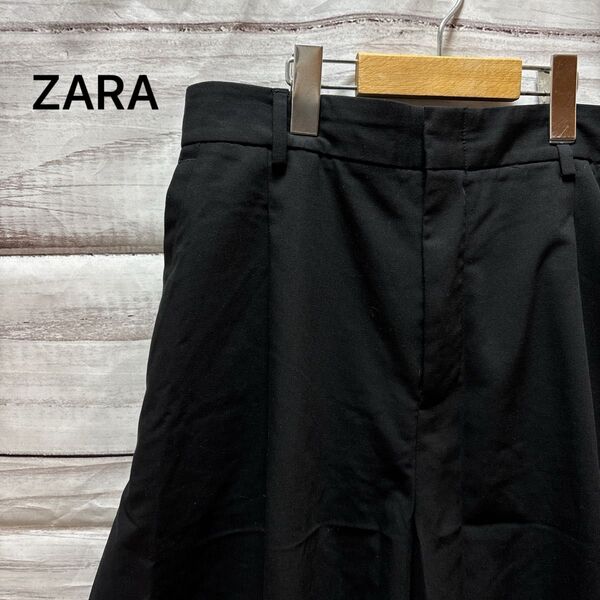 ZARA バギースラックスショーツ ワイド タック入り 黒 お洒落 流行