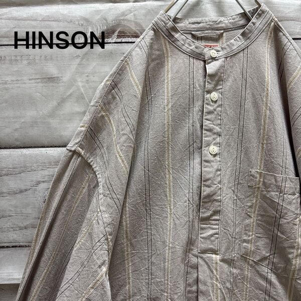 HINSON ストライプ柄プルオーバーシャツ オーバーサイズ バンドカラー