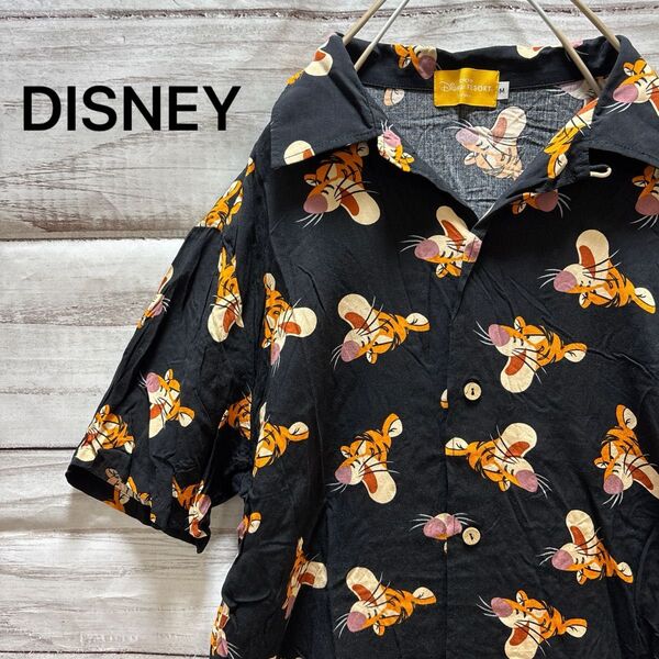 DISNEY ティガー柄 アロハシャツ レーヨンシャツ オープンカラーシャツ M