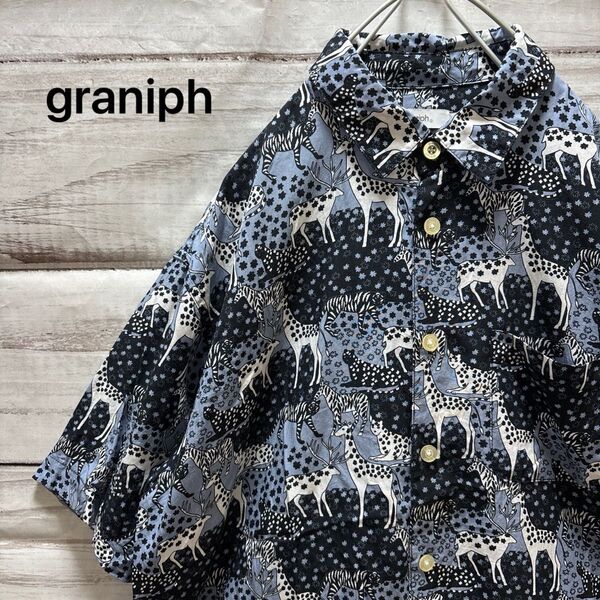 graniph アニマル柄半袖シャツ レーヨンシャツ 総柄 個性的 お洒落
