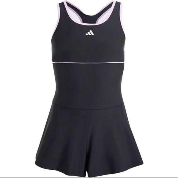 新品未使用 150 adidasアディダス 丈夫で快適!! スカート付スクール水着 ブラック黒/ライトパープル ガールズ ジュニア