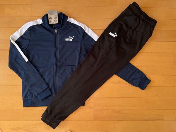 新品未使用 S(レディース) PUMA プーマ 裏トリコット起毛!!ジャージ上下 ネイビー/ブラック 紺/黒