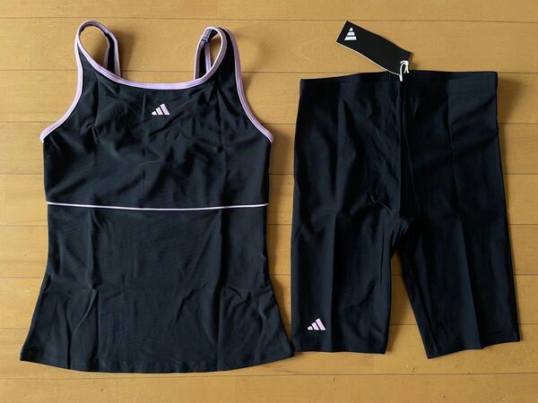 新品未使用 adidasアディダス 160 丈夫で快適!! セパレート スクール水着 タンキニ ブラック 黒 ガールズ ジュニア