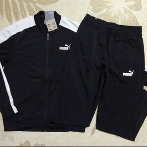 新品 PUMA プーマ M 裏トリコット起毛 快適素材!!ジャージ上下 黒/白 ブラック/ホワイト
