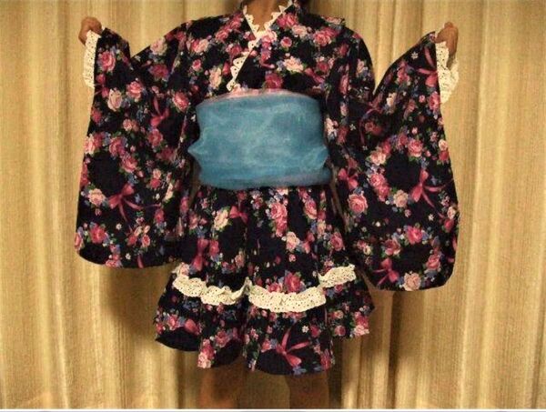 新品タグ付 110 洗濯OK 大人気!!動きやすい!!かわいいセパレート浴衣ドレス 未使用 ネイビー 紺