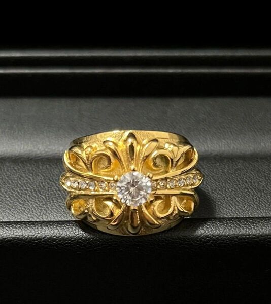 ジルコニア CZ フローラルクロスリング ゴールド フローラルリング 18kgp