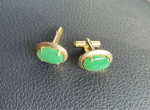ヒスイ 翡翠 天然石 ジェード カフス カフスボタン アクセサリー ゴールドカラー ヴィンテージ アンティーク