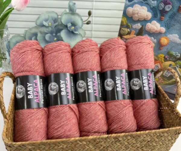 ベービーアルパカウール 100g×5玉巻 オレンジピンク並太