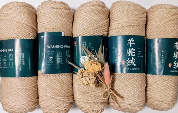 アルパカ毛糸 95% 100g×5玉 ベージュ系 並太 アルパカブレンド 毛糸