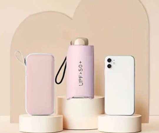 新品 UPF50+ UVカット 折りたたみ傘 ピンク 軽量コンパクト晴雨両兼用傘 収納ケース セット