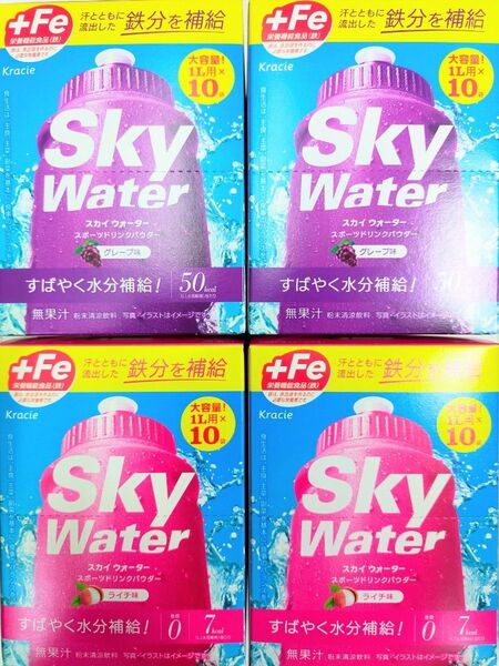クラシエ スカイウォーター スポーツドリンクパウダー粉末 ×4箱 計40L クエン酸 鉄分 アミノ酸 ビタミン 栄養機能食品