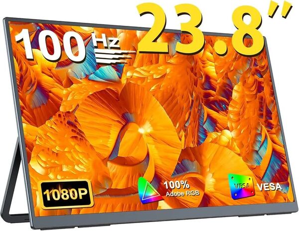 モバイルモニター 23.8インチ 1080P 100HZ VESA対応 IPS 自立式スタンド ポータブルディスプレイ