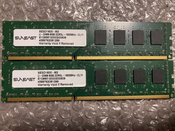 DDR3L-1600(PC3L-12800) デスクトップPC用メモリー 8GB×2枚 16GB【SUNEAST】⑤