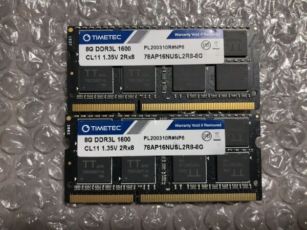 DDR3 PC3L-12800 8GBx2枚 16GB DDR3L-1600 ノートパソコンメモリ SO-DIMM TIMETEC