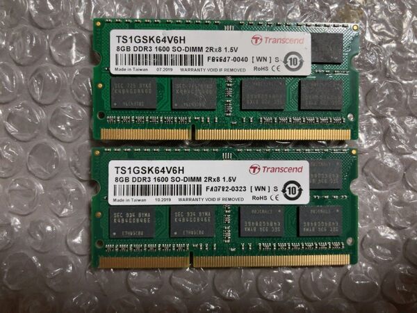 DDR3 PC3-12800 8GBx2枚 16GB DDR3-1600 ノートパソコン用メモリ【Transcend】