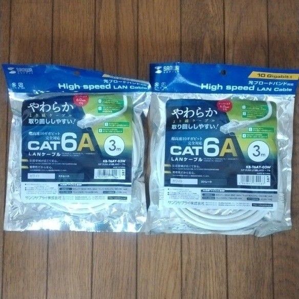 新品 SANWA SUPPLY LANケーブル CAT6A ホワイト 3m×2本