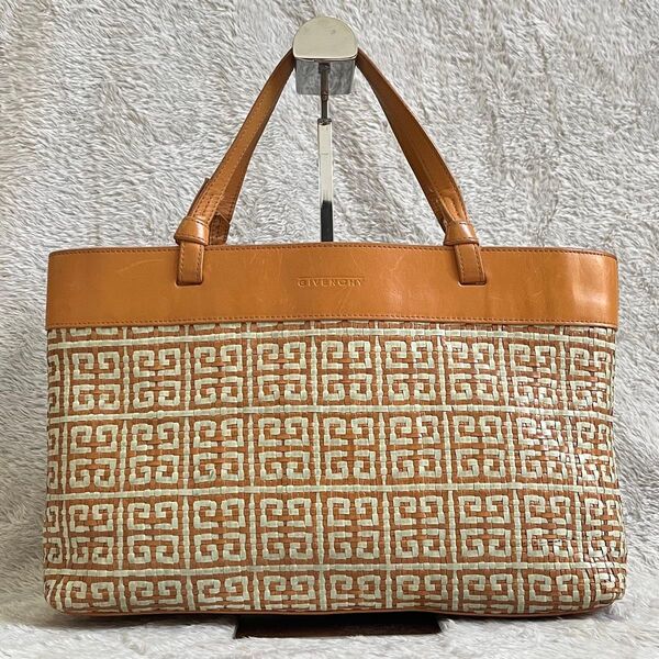 【中古・極美品】GIVENCHY ジバンシー ハンドバッグ 編み込み レザー ロゴ総柄 ミニポーチ付 A4